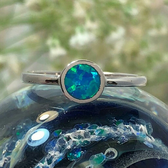 Glitzs Jewels 925 Sterling Silver Created Opal Ring White | Jewelry Gift for Women White